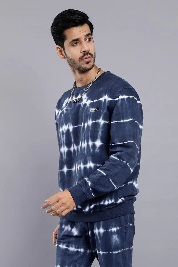 Regular Fit Blue Tie & Dye Premium Sweatshirt For Men - Peplos Jeans 