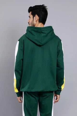 Regular Fit Solid Green Trendy Hoodie For Men