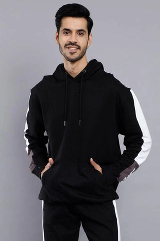 REGULAR FIT BLACK TRENDY HOODIE FOR MEN