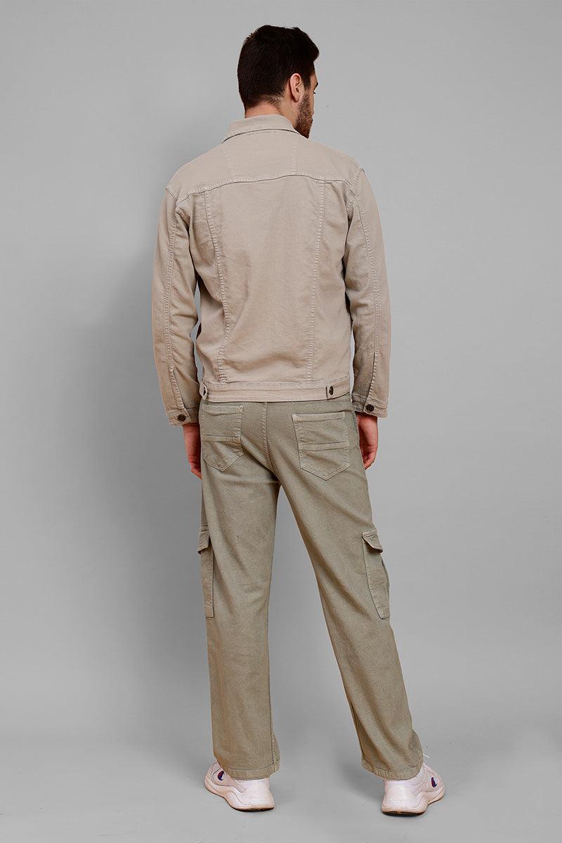 Regular Fit Grey Denim Cargo & Jacket Co-ord Set for Men - Peplos Jeans 
