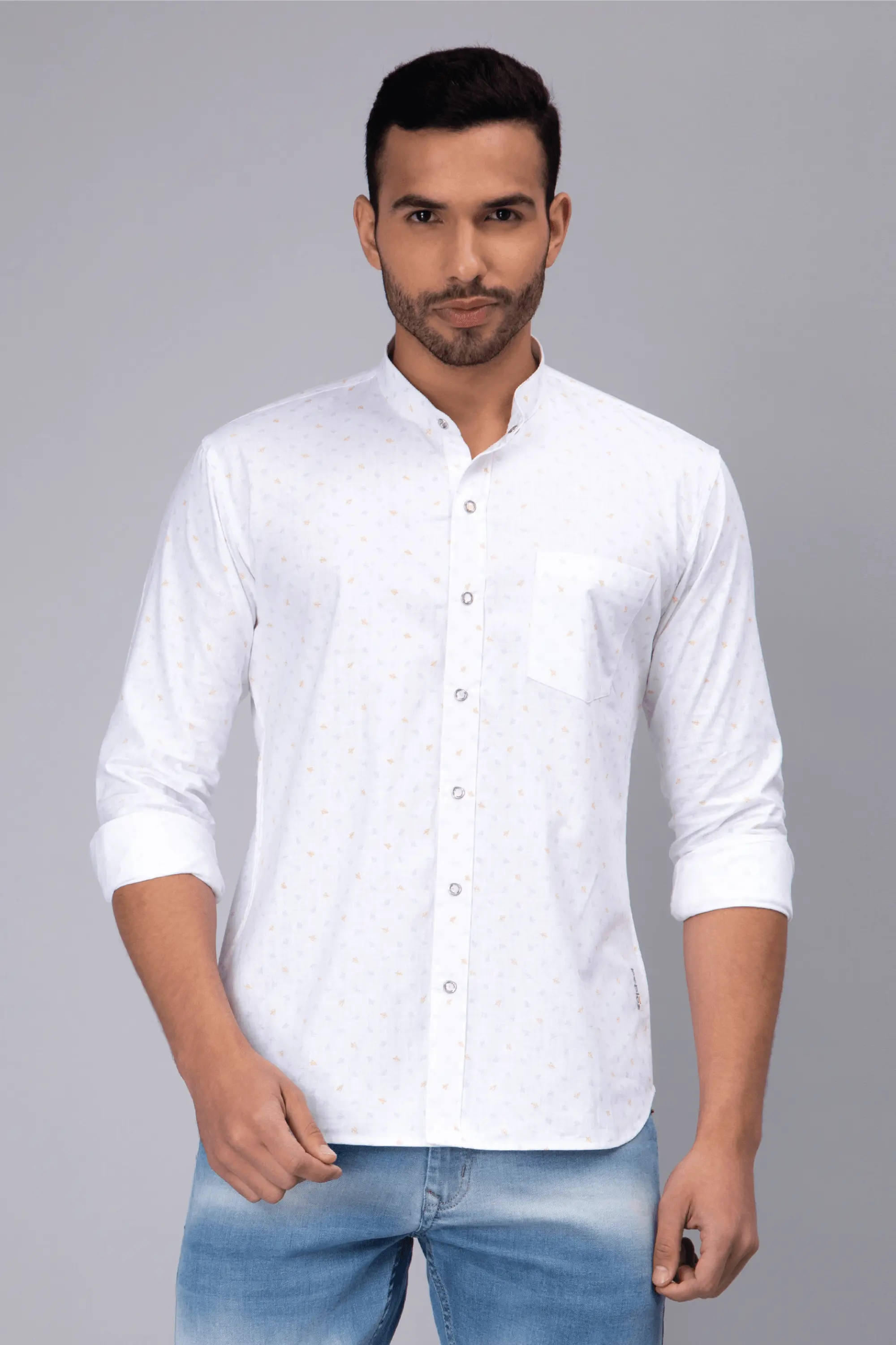 Regular Fit Chinese Color White Printed Shirt For Men