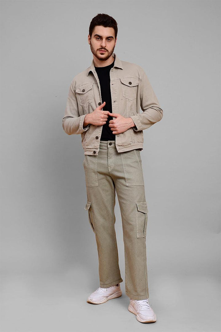 Regular Fit Grey Denim Cargo & Jacket Co-ord Set for Men - Peplos Jeans 