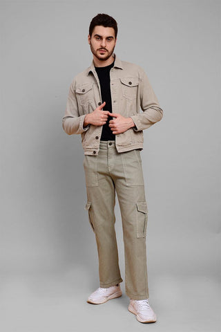 Regular Fit Grey Denim Cargo & Jacket Co-ord Set for Men