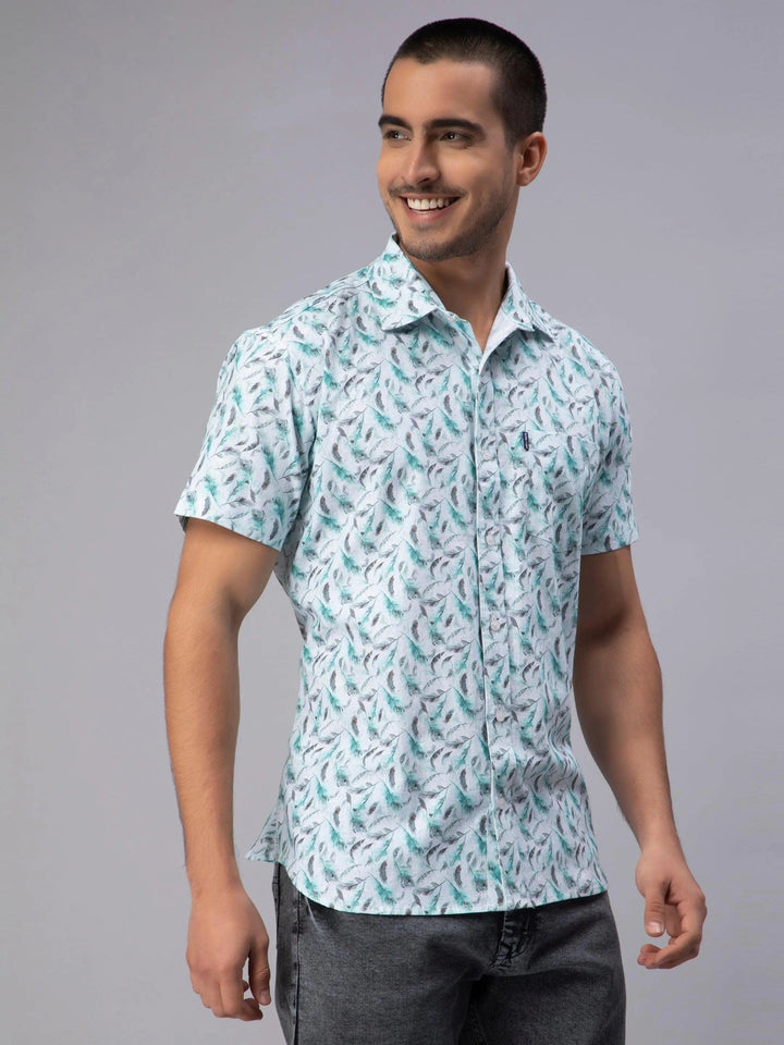 Men's Sky Blue Trendy Style Printed Half-Sleeve Shirt