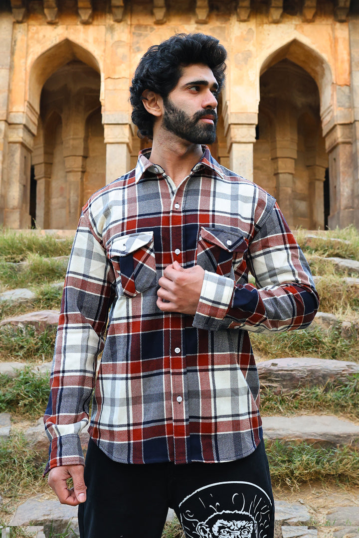 Oversized Flannel Shirt For Men (Red & White)