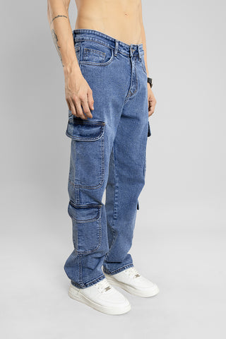 Baggy Fit Cargo Pants for Men (Dark Blue)