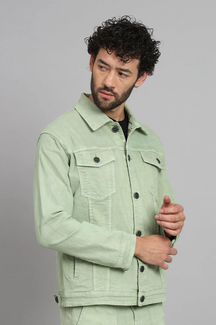 Regular Fit Pista Color Denim Jacket for Men
