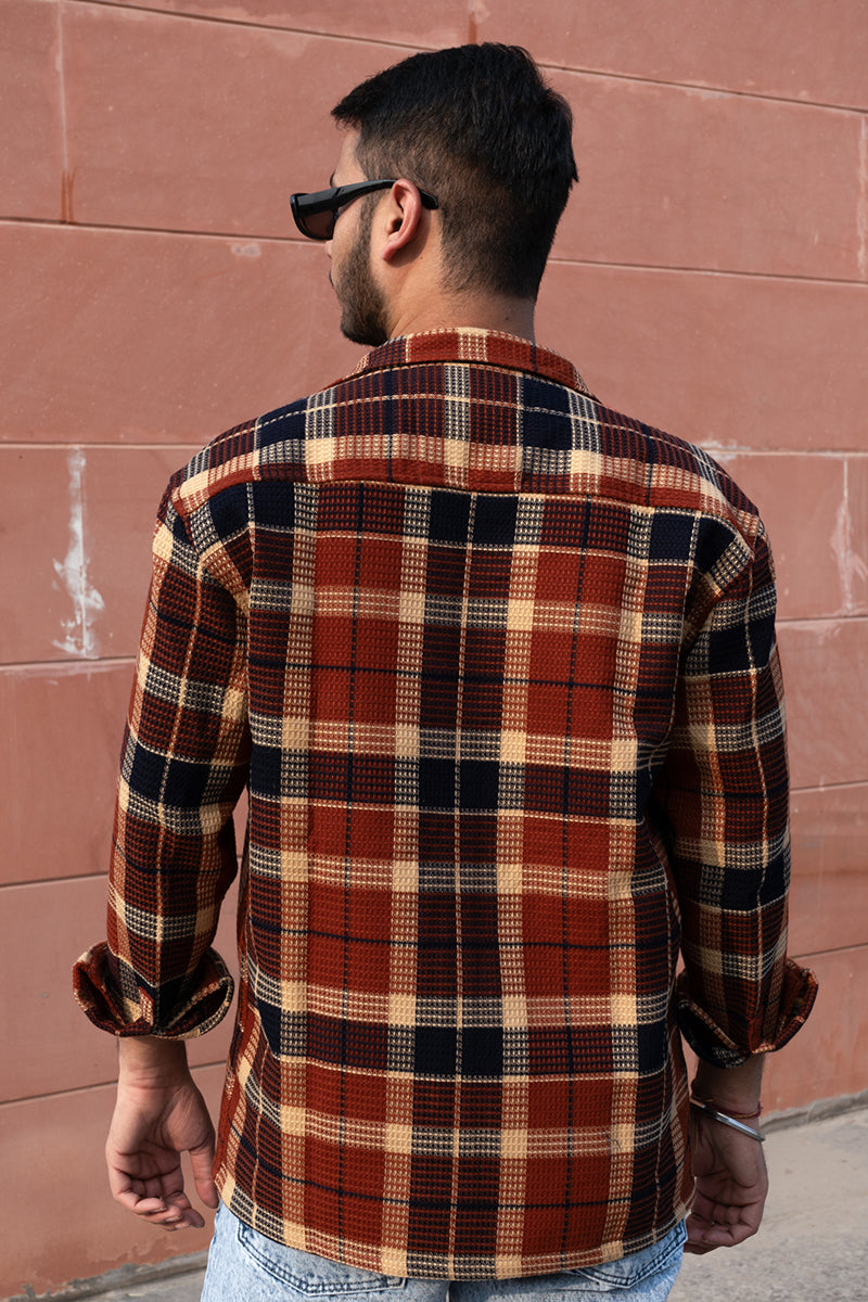 Oversized Checkered Shacket For Men (Brown)