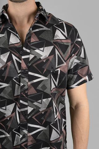 Men's Black Cotton Casual Geometric Patterned Shirt