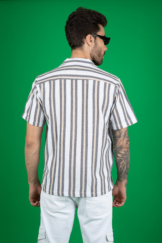 Men's Cuban Collar Shirt - Fawn Stripes