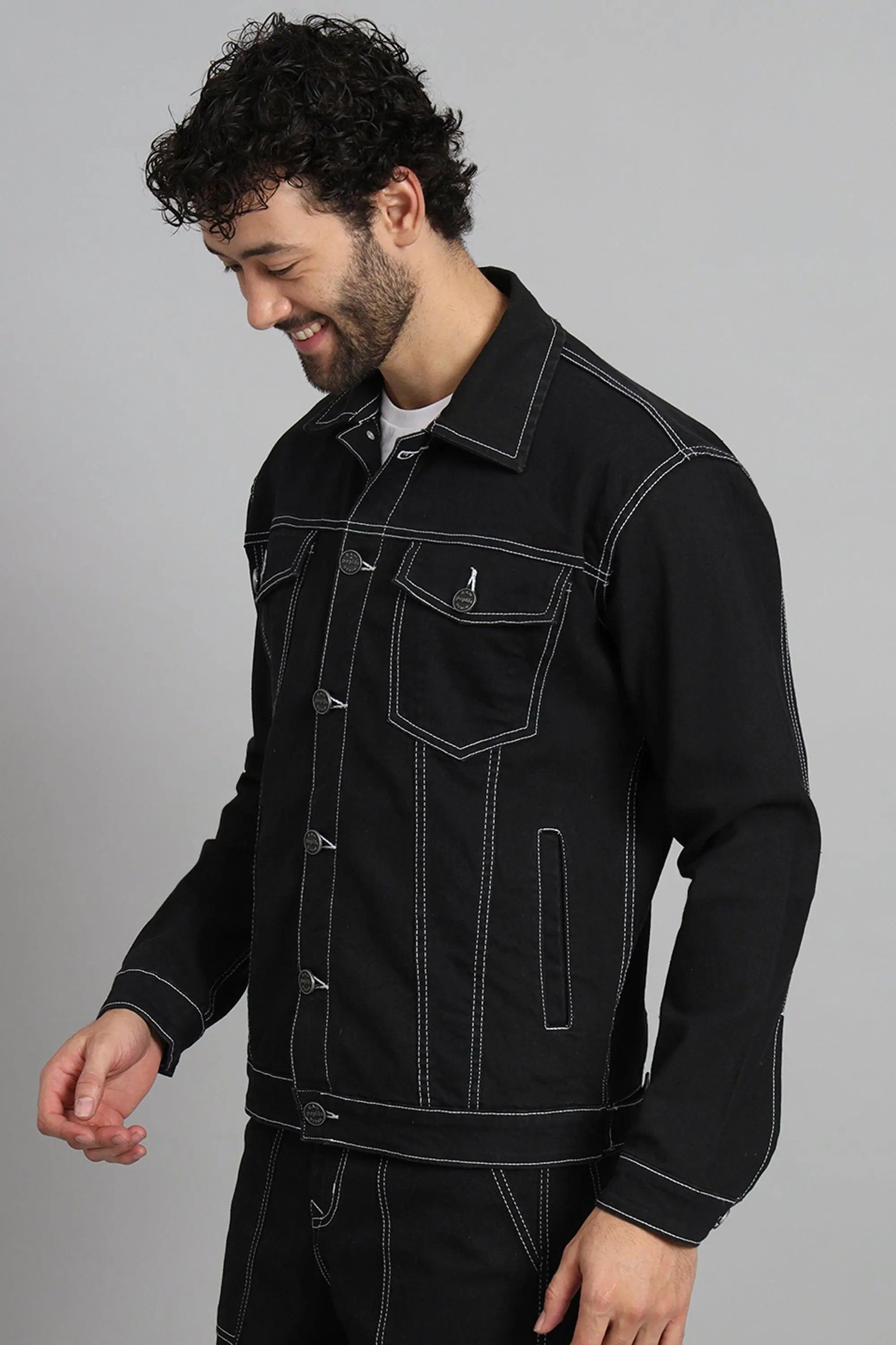 Men Regular Fit Washed Full Sleeve Denim Jacket - Black – Shopper52