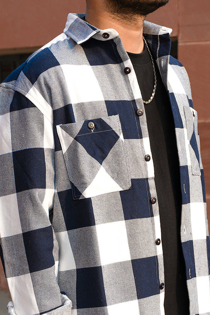 Oversized Flannel Shirt For Men (White & Navy)