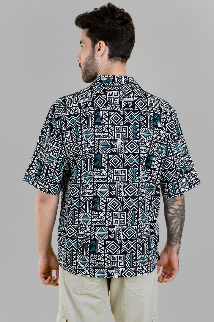 Men's Black Oversized Shirt with Tribal Print