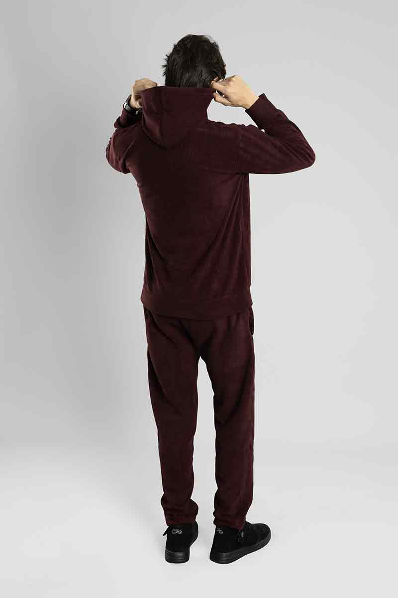 Regular Fit Wine Color Fleece Co-ord Set With Hoodie