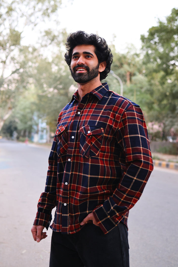 Oversized Flannel Shirt For Men (Red & Blue)