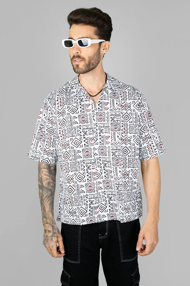 Trending Men's White Patterned Tribal Patterned Shirt