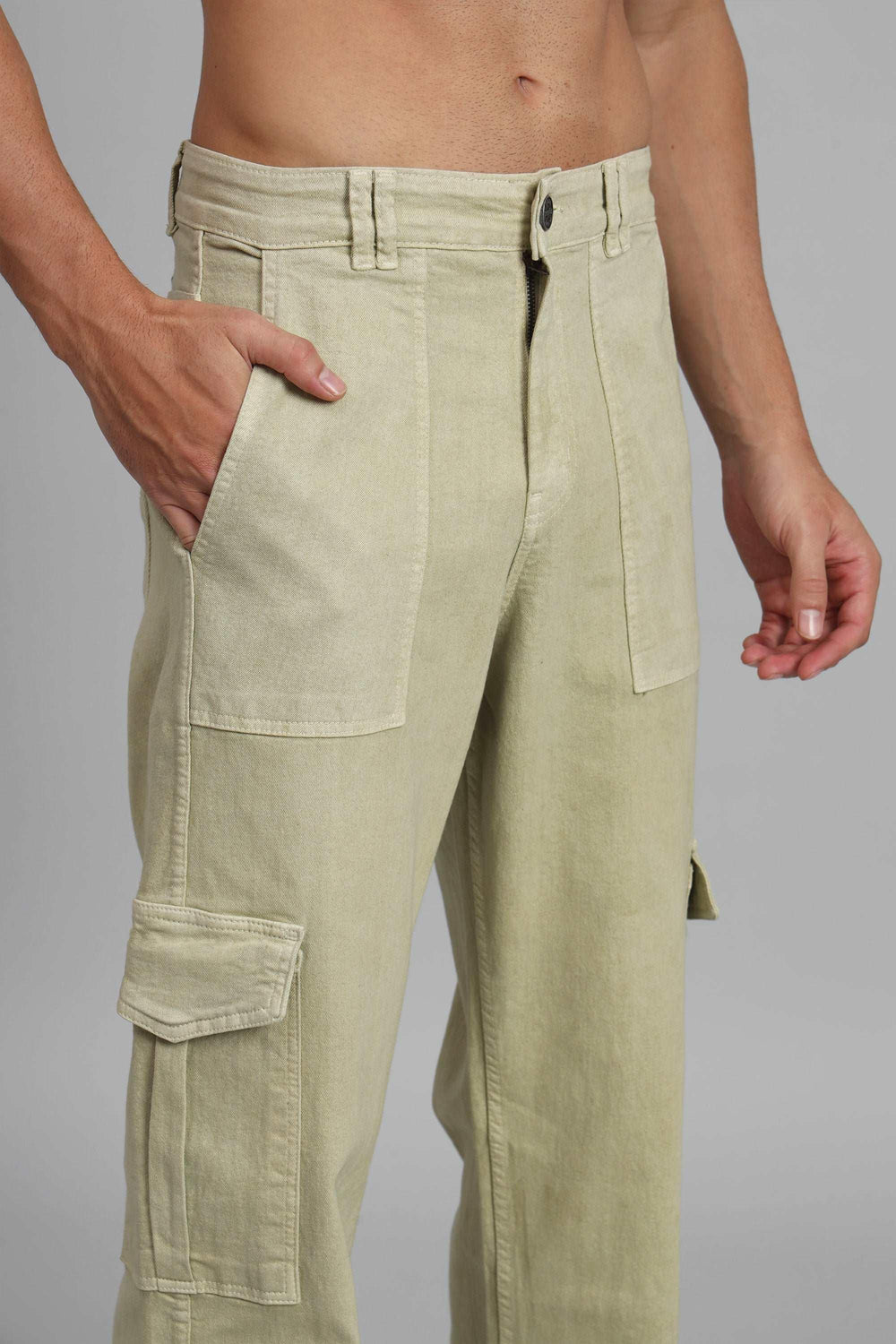 Men's Loose Fit Multiple Pocket Pista Lime Denim Cargo Pant - Peplos Jeans 