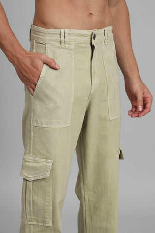 Men's Loose Fit Multiple Pocket Pista Lime Denim Cargo Pant