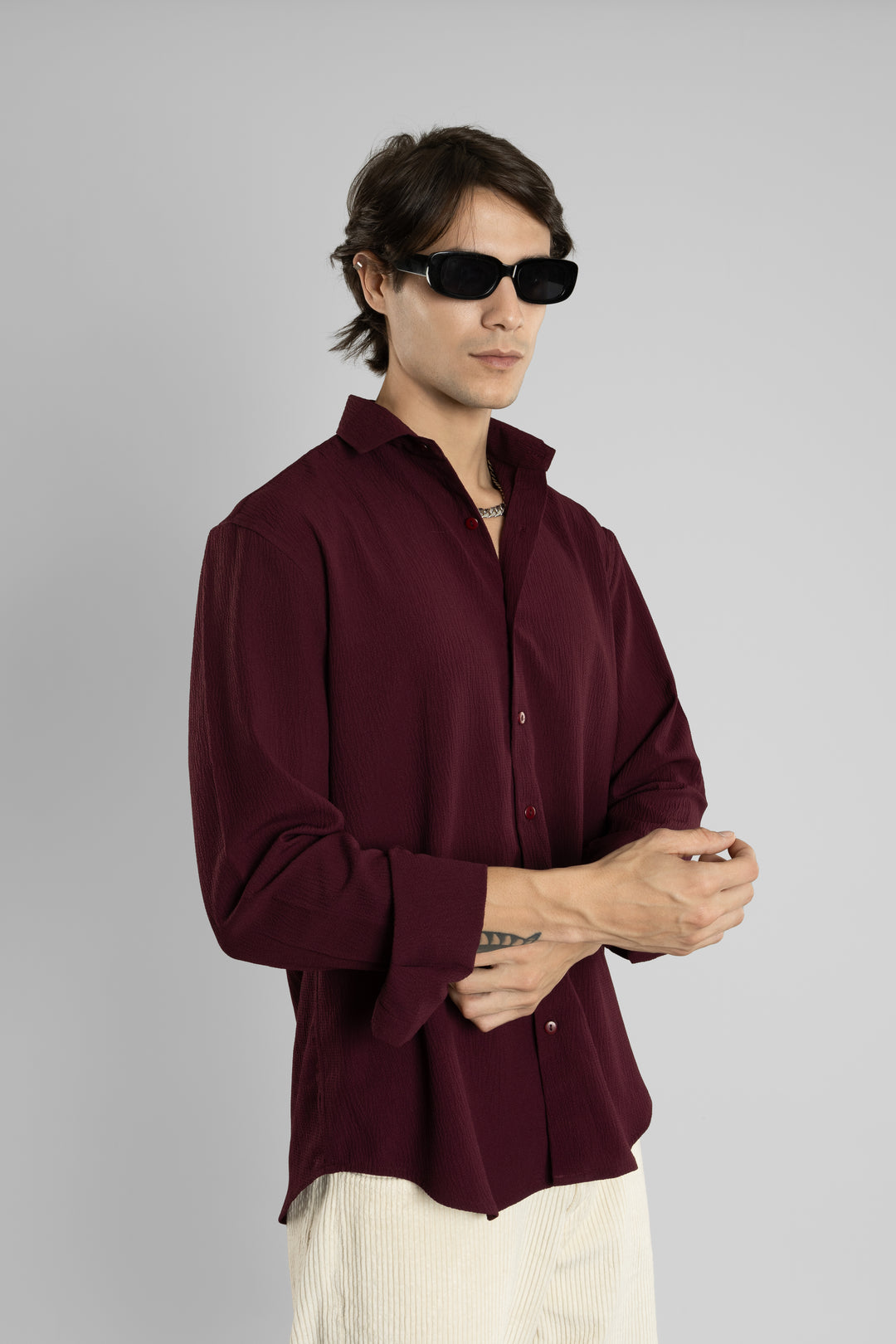 Men's Full Sleeves Textured Wine Shirt