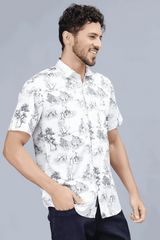 Men's Grey New Style Printed Half Sleeve Casual Shirt