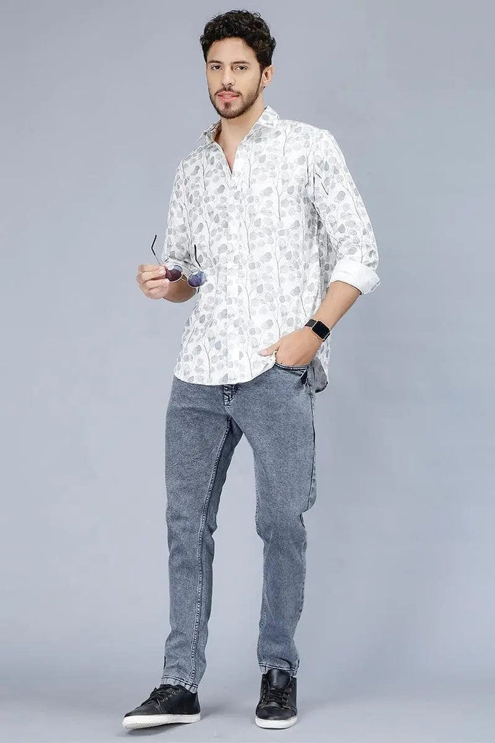 Men's Bright Grey Stylish Printed Casual Shirt - Peplos Jeans 