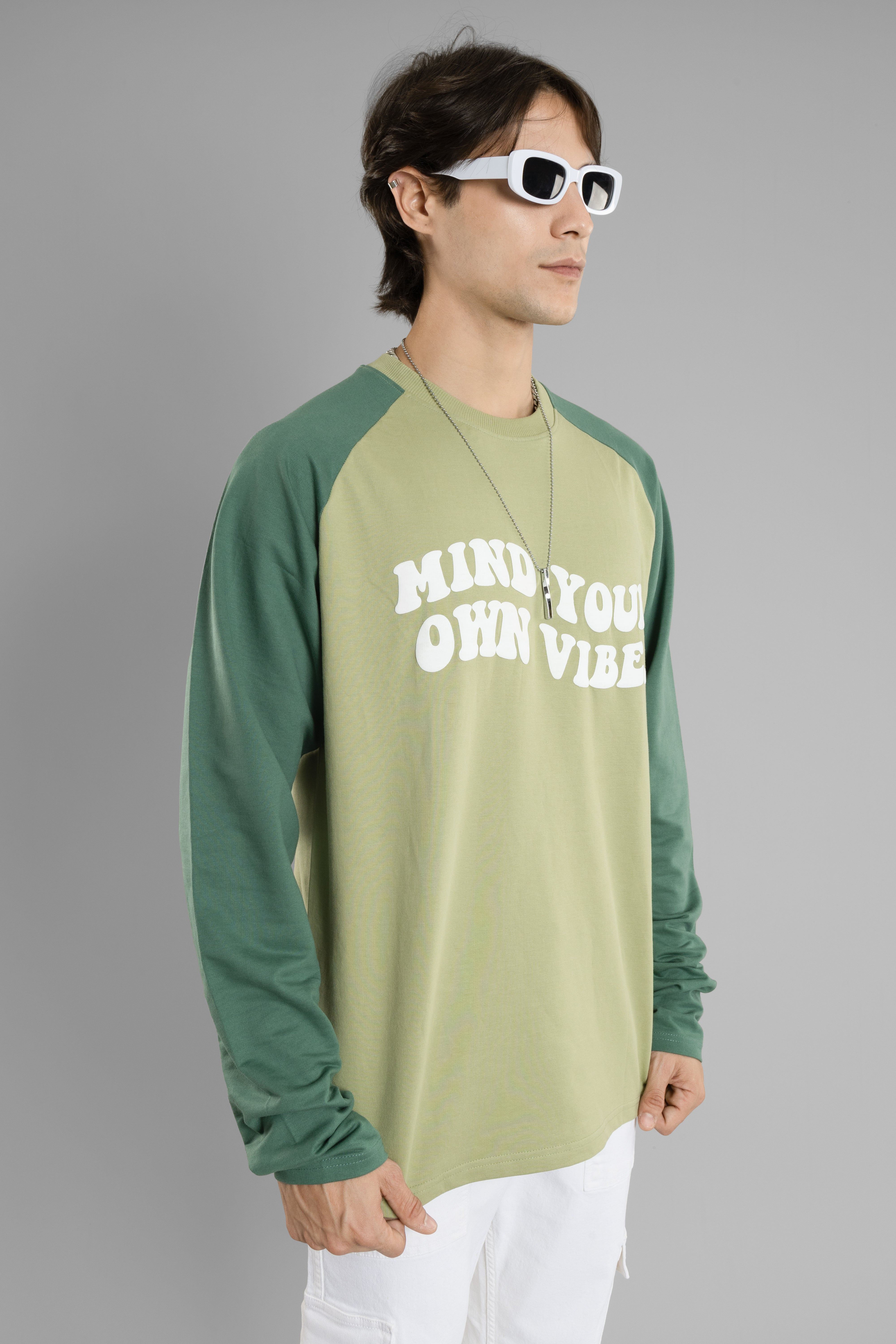Oversized Printed Raglan Sleeves T-Shirt (Green) – Peplos Jeans