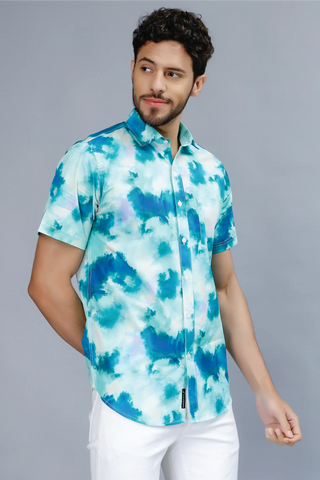 Men's Blue Tie & Dye Half-Sleeve Shirt