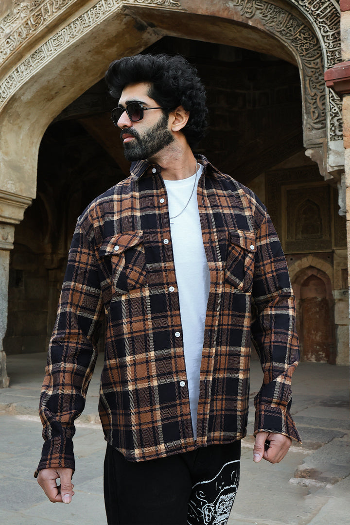 Oversized Flannel Shirt For Men (Brown)