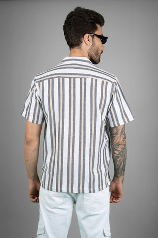 Men's Cuban Collar Shirt - Fawn Stripes