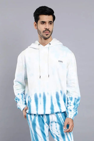 Regular Fit Solid White Tie & Dye Premium Trendy Hoodie For Men