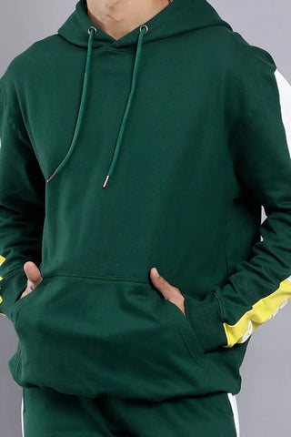 Regular Fit Solid Green Trendy Hoodie For Men