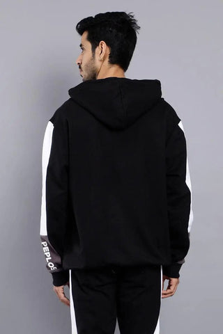 REGULAR FIT BLACK TRENDY HOODIE FOR MEN