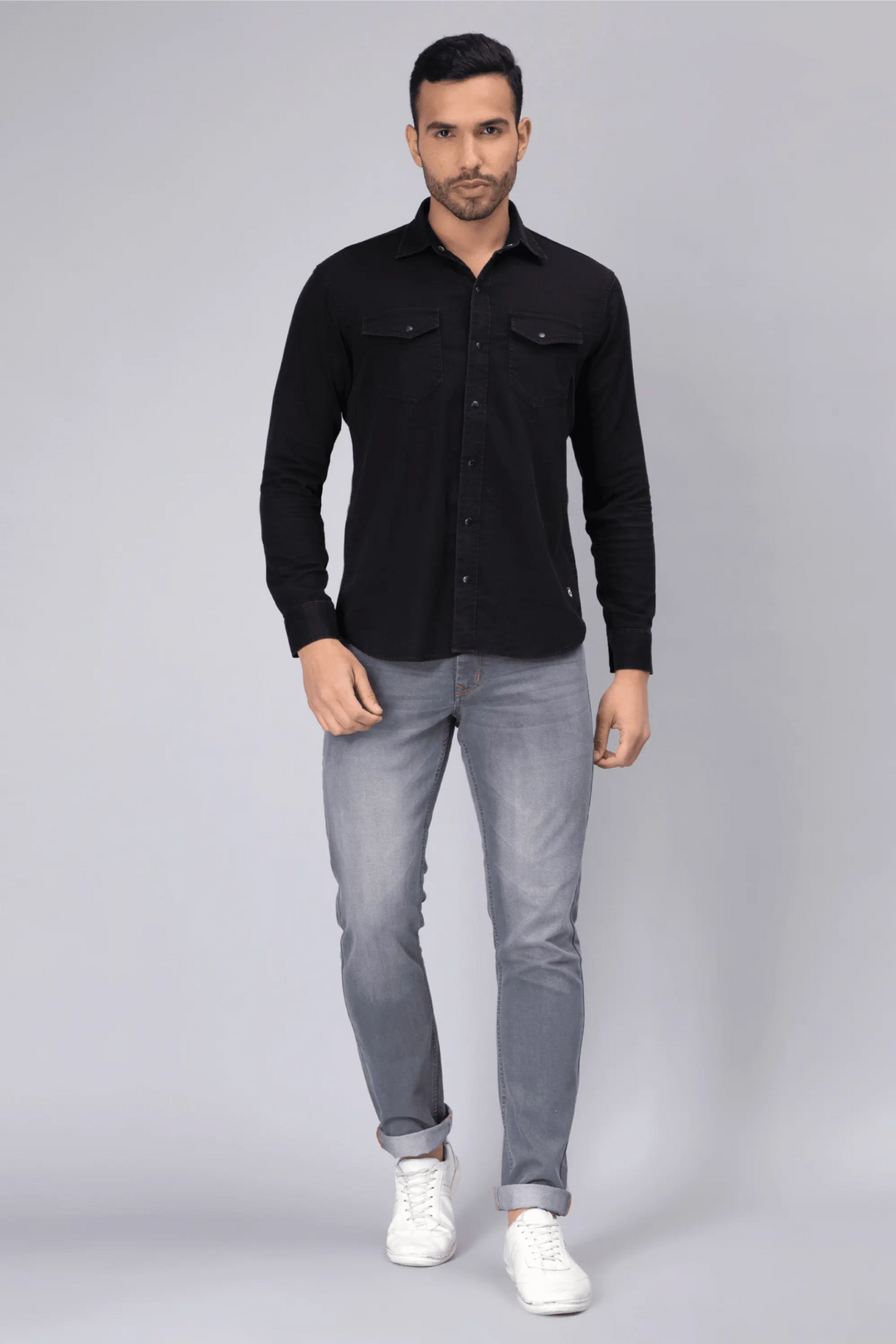 Mens denim sales shirt black jeans