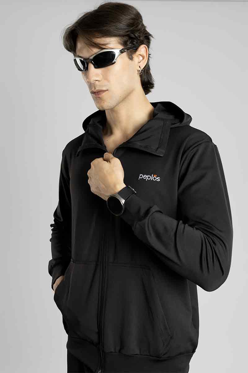 Regular Fit Stretchable Tracksuit (Black)