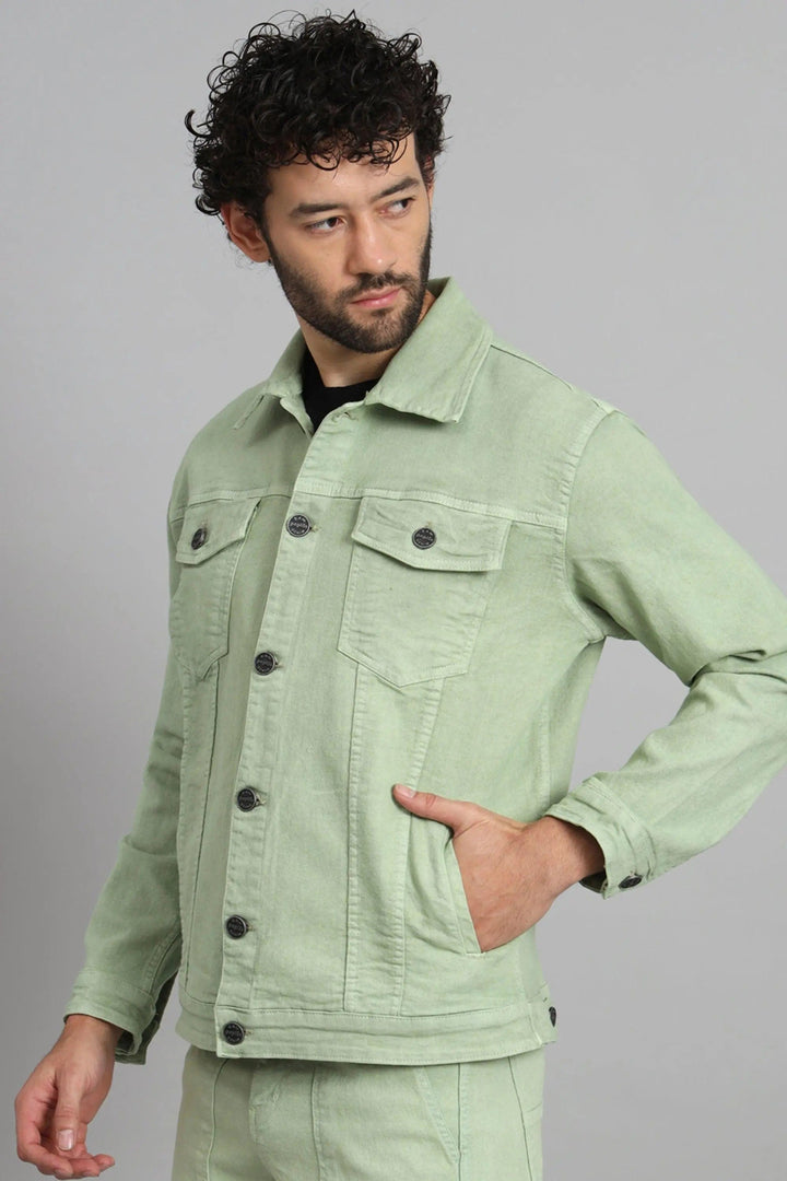 Regular Fit Pista Color Denim Jacket for Men