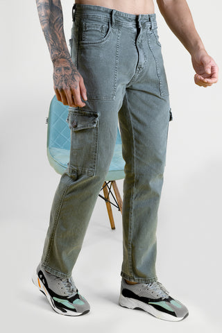 Men's Regular Fit Denim Cargo Pants - Light Green