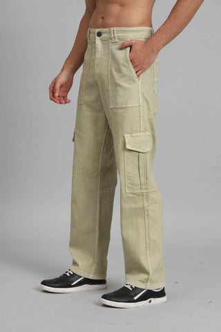 Men's Loose Fit Multiple Pocket Pista Lime Denim Cargo Pant