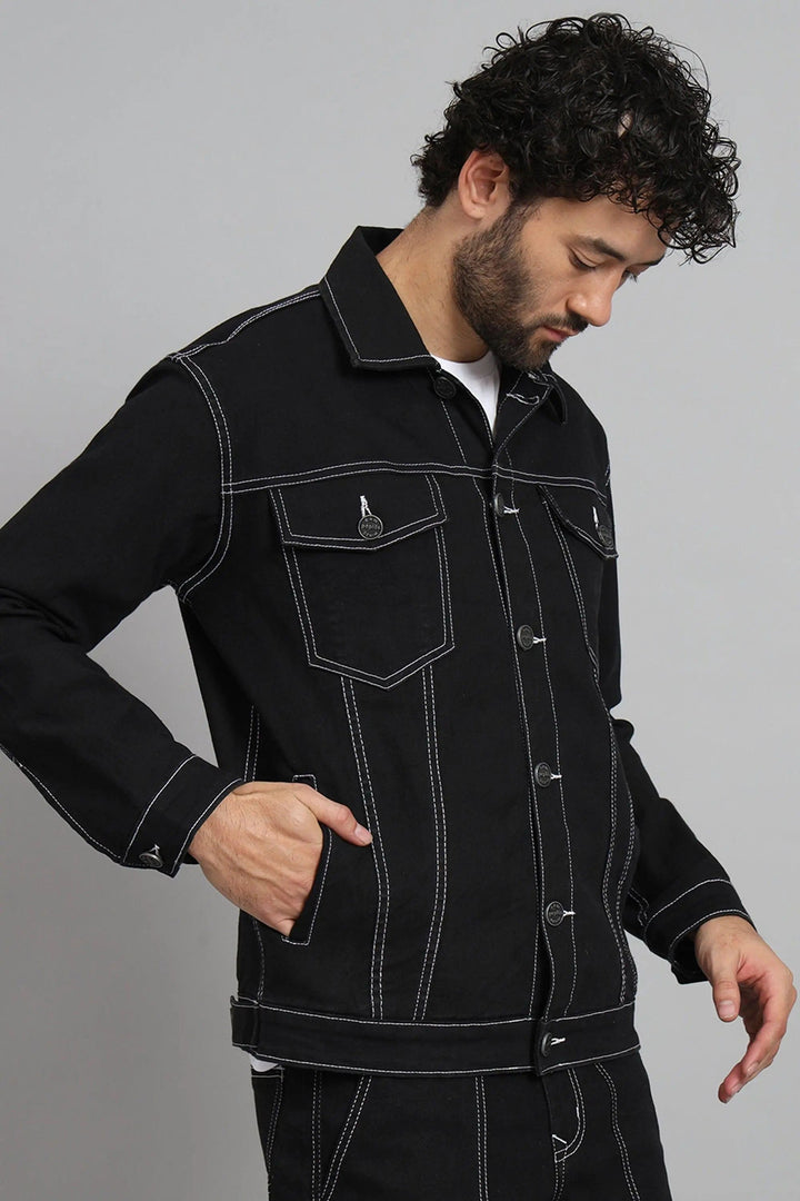 Regular Fit Black Color Denim Jacket for Men - Peplos Jeans 