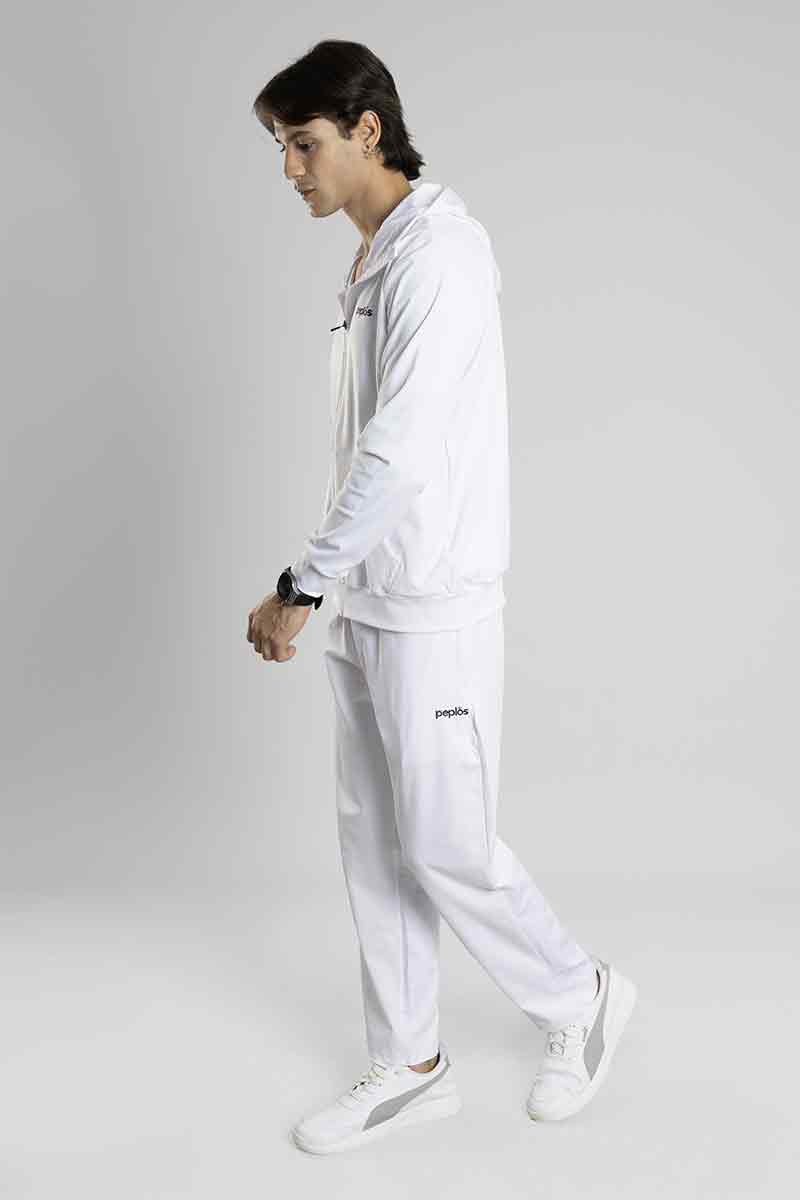 Regular Fit Stretchable Tracksuit (White)