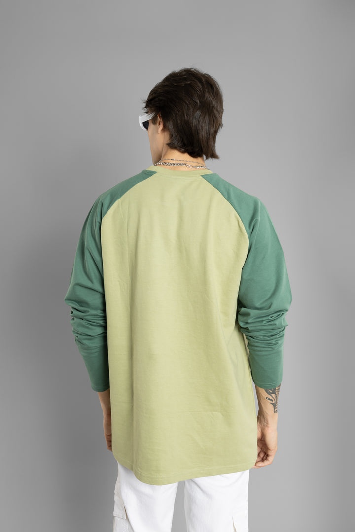 Oversized Printed Raglan Sleeves T-Shirt (Green)