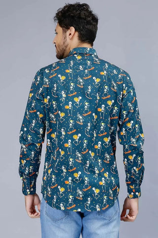 Men's Teal Blue Skeleton Casual Shirt