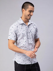 Regular Fit Pure Cotton Grey Printed Casual Shirt For Men