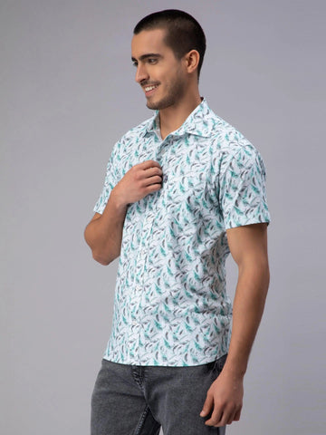 Men's Sky Blue Trendy Style Printed Half-Sleeve Shirt