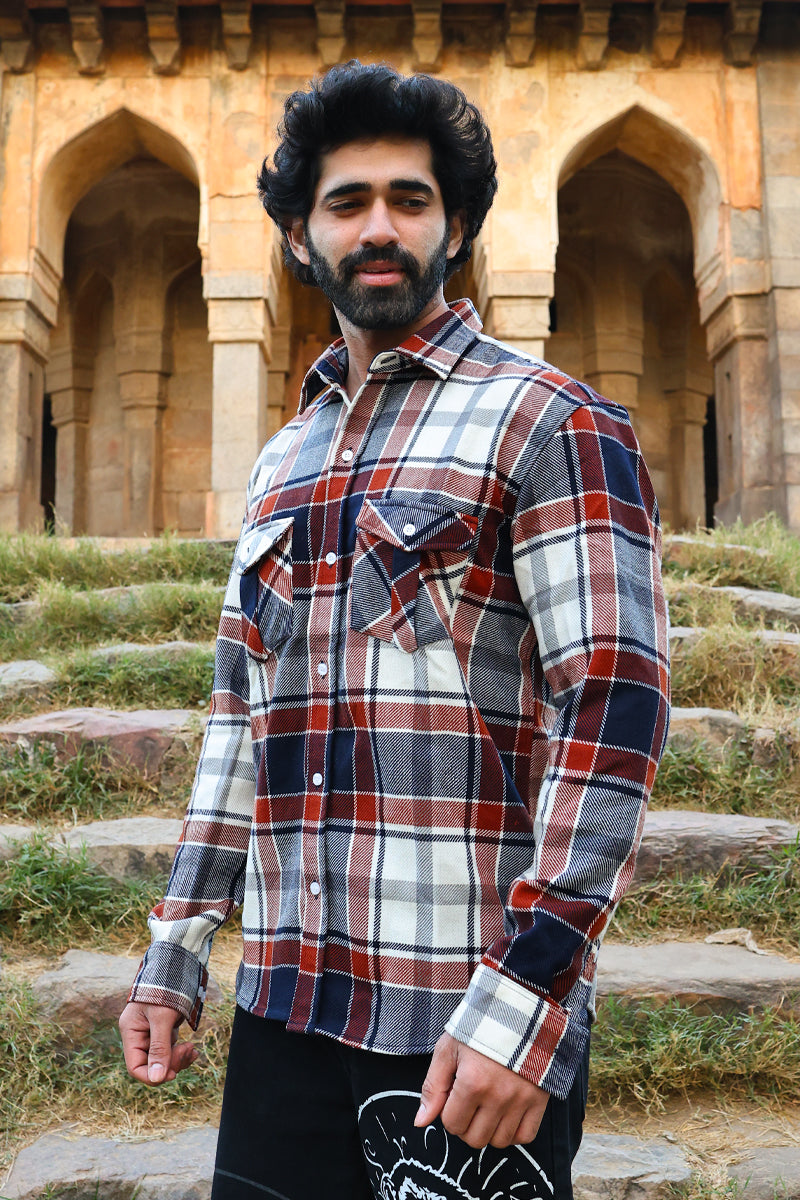 Oversized Flannel Shirt For Men (Red & White)