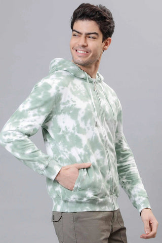 Regular Fit Olive Tie & Dye Premium Trendy Hoodie For Men