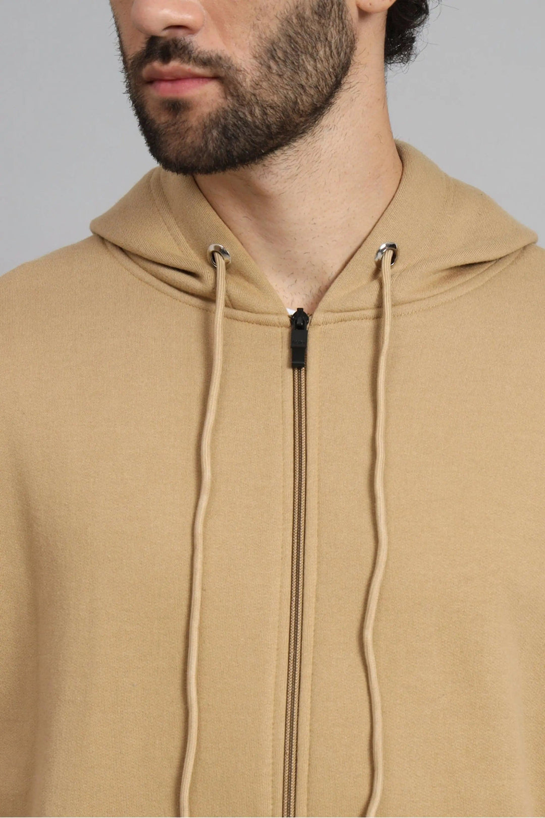 Regular Fit Fawn Color Premium Zipper Hoodie For Men