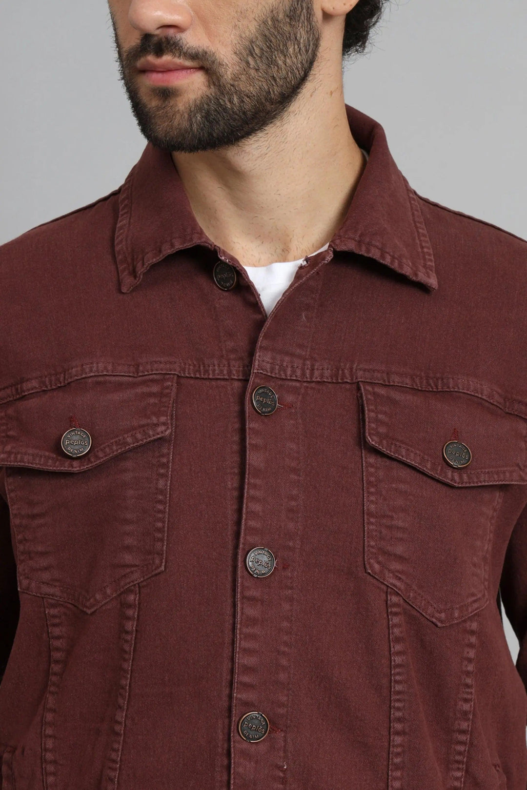 Regular Fit Brown Color Denim Jacket for Men