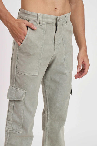 Men's Loose Fit Multiple Pocket Grey Denim Cargo Pant