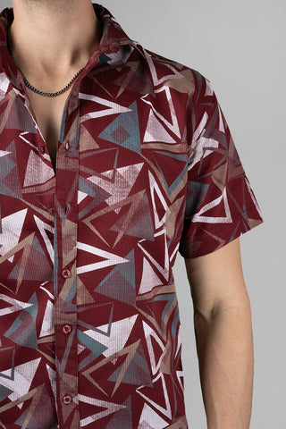 Geometric Print Men's Maroon Funky Shirt