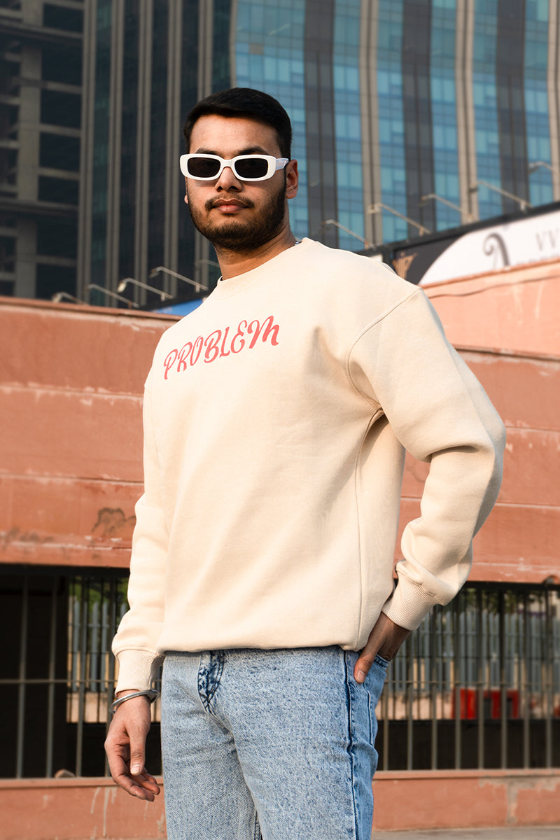 Oversized Printed Sweatshirt For Men (Beige)